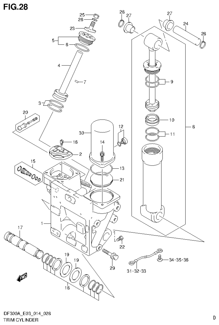 Suzuki DF250AP TRIM CYLINDER parts diagram